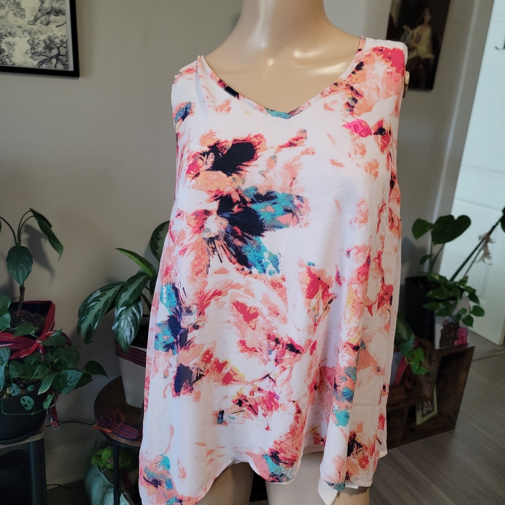 Ava & Viv Women's Floral Sleeveless Blouse - Pink and Blue